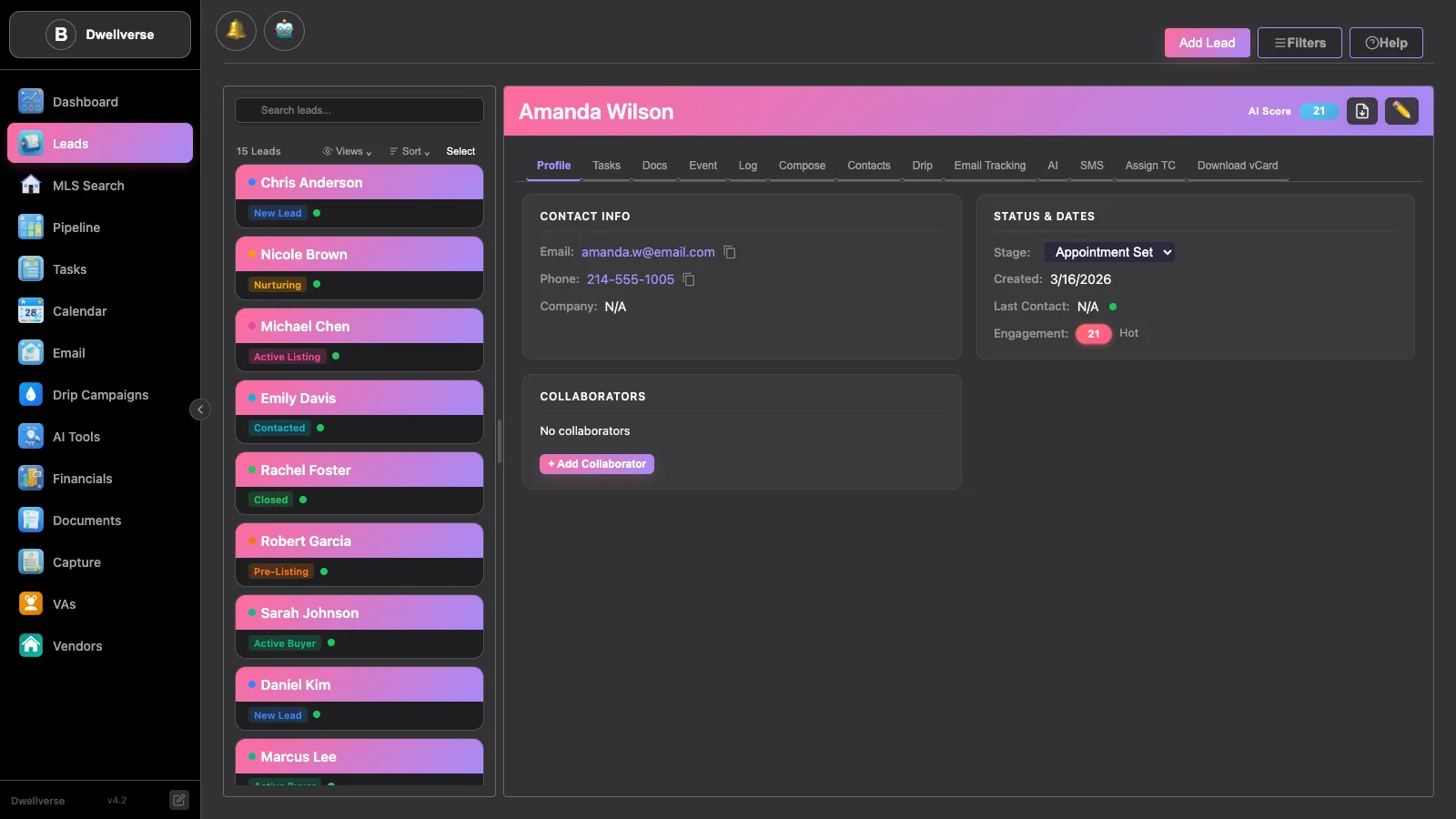 Real estate lead management with hot warm cold scoring in Orba CRM